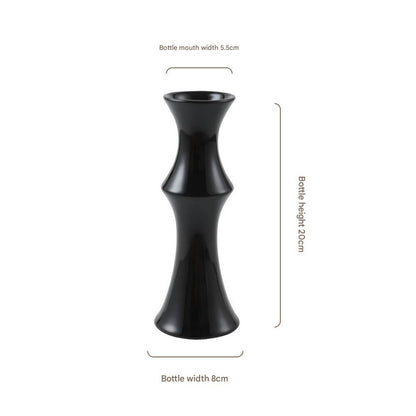 Glossy Black Ceramic Vase - Unique Bamboo-Look Design (20x8x5.5cm)