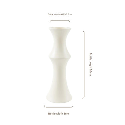Matte White Ceramic Vase - Unique Bamboo Shape Design (20x8x5.5cm)