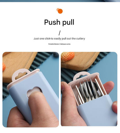 2 - pcs Light blue Reusable Travel Utensil Set with Case - 304 Stainless Steel Spoon, Fork & Chopsticks