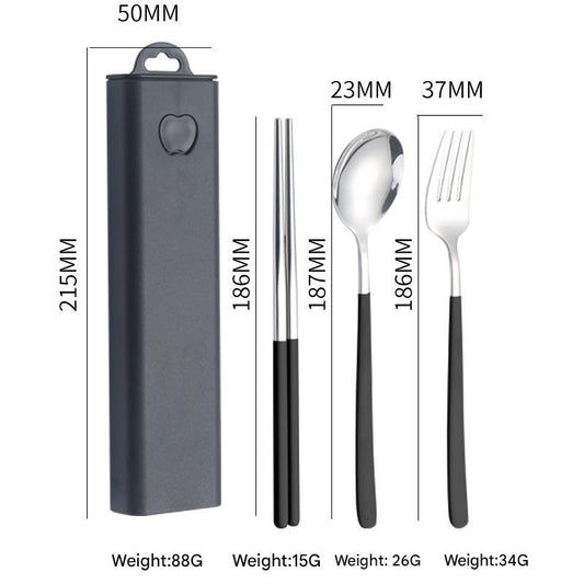 2 - pcs Black Reusable Travel Utensil Set with Case - 304 Stainless Steel Spoon, Fork & Chopsticks