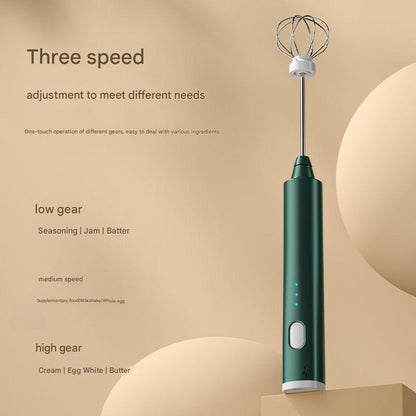 Green Cordless Drink Mixer & Egg Beater with 2 Whisk Heads - USB Powered