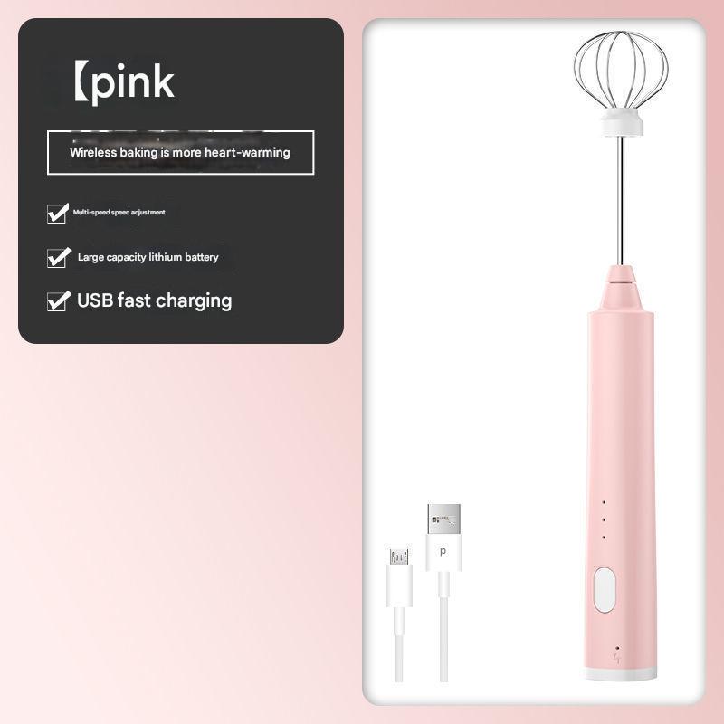 Pink Cordless Egg Beater & Cream Whipper - USB Powered Hand Mixer(Balloon Head)