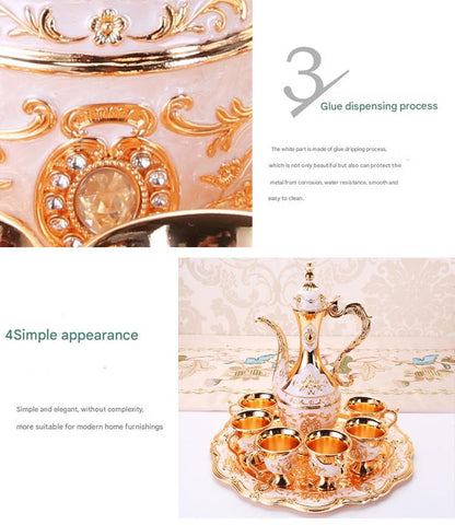 Elegant Gold Metal Serving Set - Decanter, 6 Cups, Tray (Gold blue)