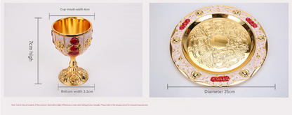 Vintage Palace Style Liquor Serving Set - Metal Pot, 6 Cups & Tray (Silvery blue rose)