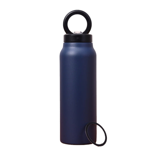 Stainless Steel Insulated Water Bottle with Integrated Magnetic Phone Stand - Blue (24oz)