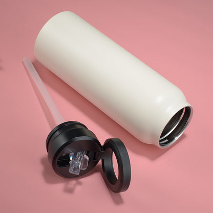 Stainless Steel Insulated Water Bottle with Integrated Magnetic Phone Stand - Beige (24oz)