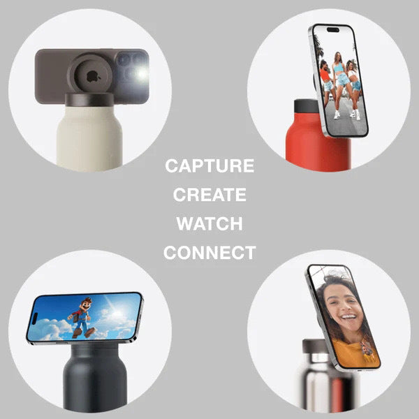 Stainless Steel Insulated Water Bottle with Integrated Magnetic Phone Stand - Orange (32oz)