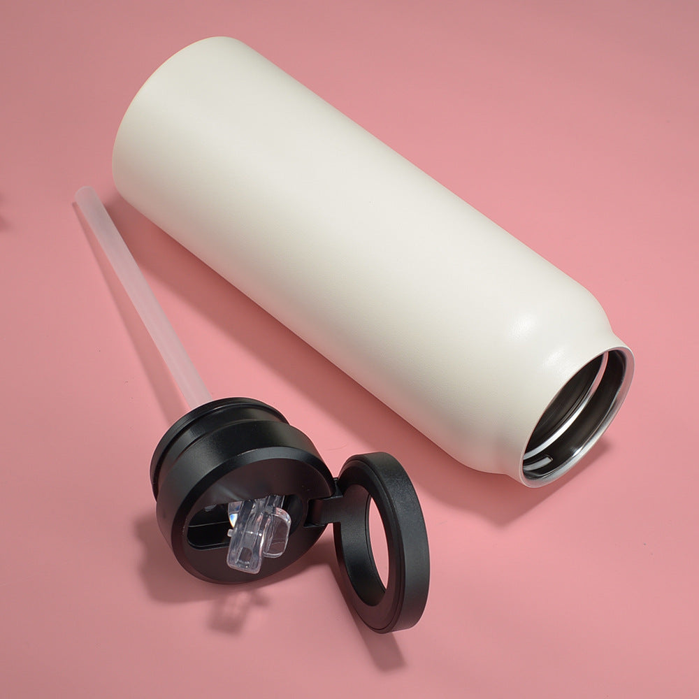 Stainless Steel Insulated Water Bottle with Integrated Magnetic Phone Stand - Beige (32oz)