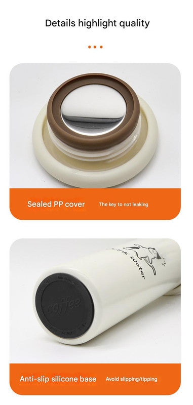 Mini Insulated Coffee Cup - 316 Stainless Steel, Portable & Stylish - White Kitten (300ml+cup brush)