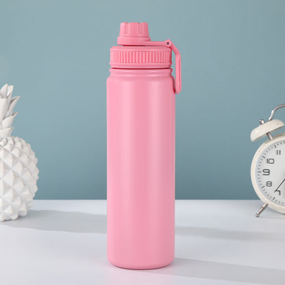 Pink Portable Travel Thermos Bottle - Leakproof Stainless Steel Flask with Carry Handle (22oz - 660ml)