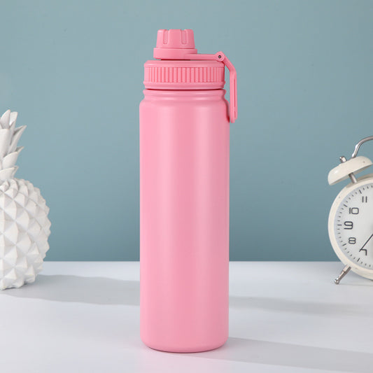 Pink Portable Travel Thermos Bottle - Leakproof Stainless Steel Flask with Carry Handle (22oz - 660ml)