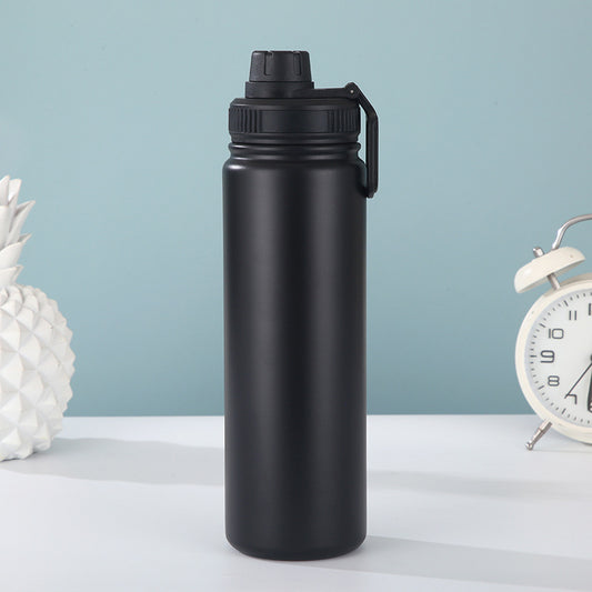Black Portable Travel Thermos Bottle - Leakproof Stainless Steel Flask with Carry Handle (18oz - 540ml)