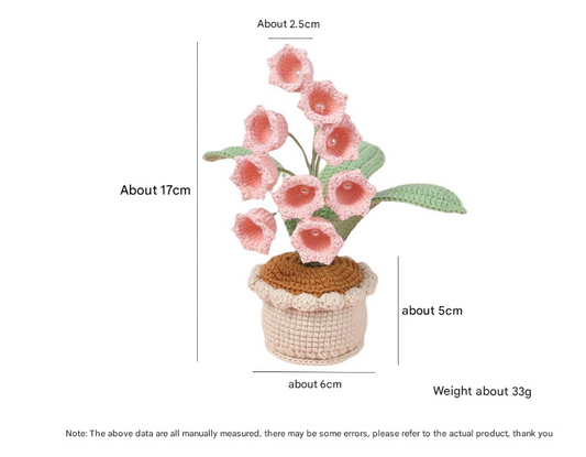 Handmade Crochet Lily of the Valley Potted Plant - Everlasting Crochet Flower Arrangement (9 heads pink)