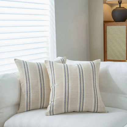 Textured Vertical Striped Pillowcases - Scandinavian Home Decor Accents (Blue Stripes Pair - 45x45cm) - Mekamart Australia
