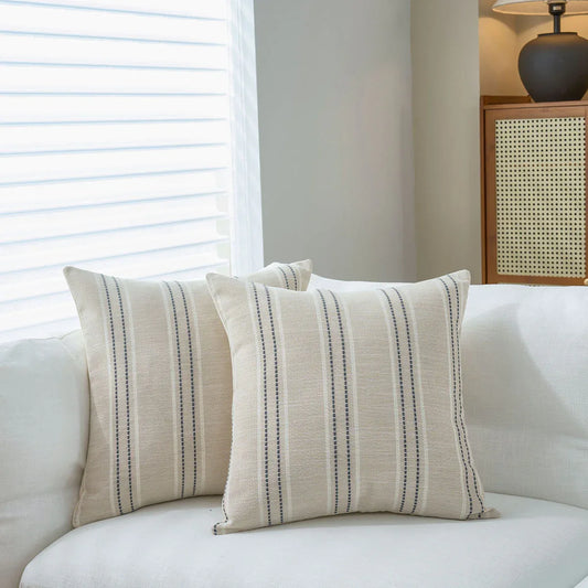 Textured Vertical Striped Pillowcases - Scandinavian Home Decor Accents (Grey Stripes Pair - 45x45cm)