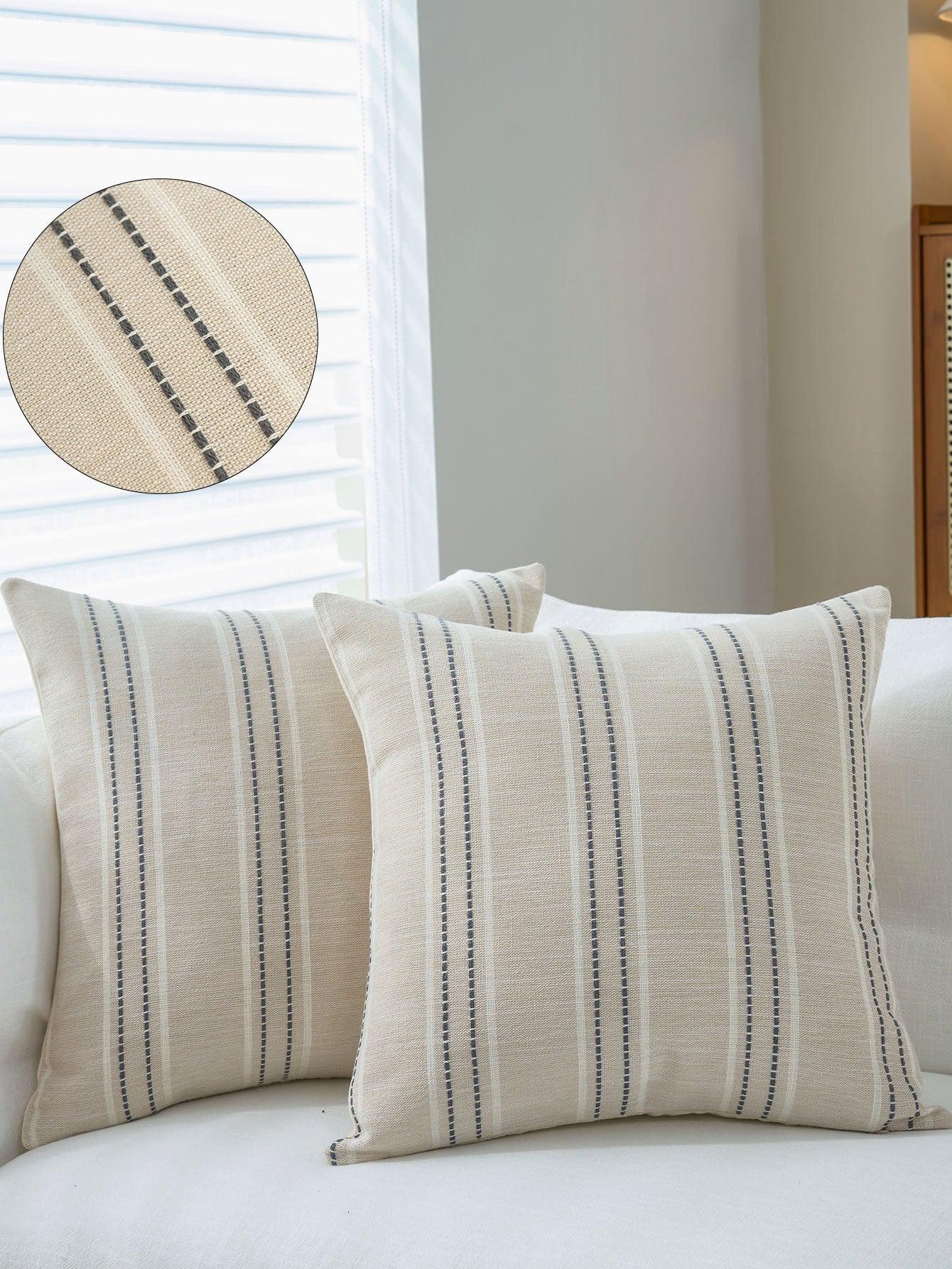 Textured Vertical Striped Pillowcases - Scandinavian Home Decor Accents (Grey Stripes Pair - 45x45cm)