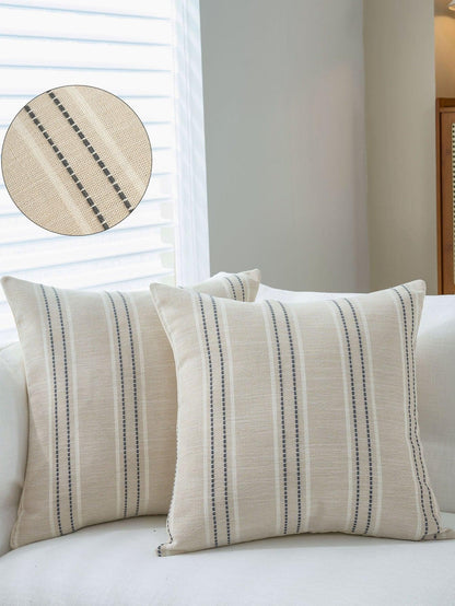 Textured Vertical Striped Pillowcases - Scandinavian Home Decor Accents (Grey Stripes Pair - 45x45cm)