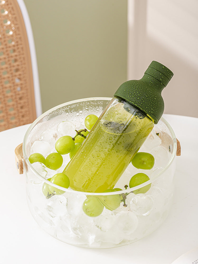 Style Cold Brew Bottle - 450ml Glass, Leak-Resistant Silicone Top Green Silicone Lid