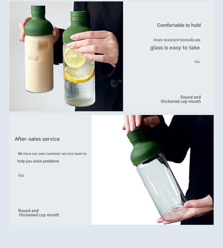 Style Cold Brew Bottle - 450ml Glass, Leak-Resistant Silicone Top Green Silicone Lid