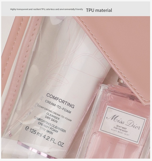 Pink Chic Envelope Makeup Bag with Transparent Waterproof Design