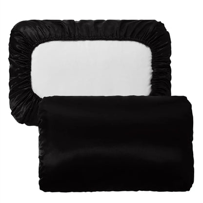 Black Silky Satin Pillowcase Pair - Smooth for Hair & Skin, Elastic Fitted (46x90+16cm)