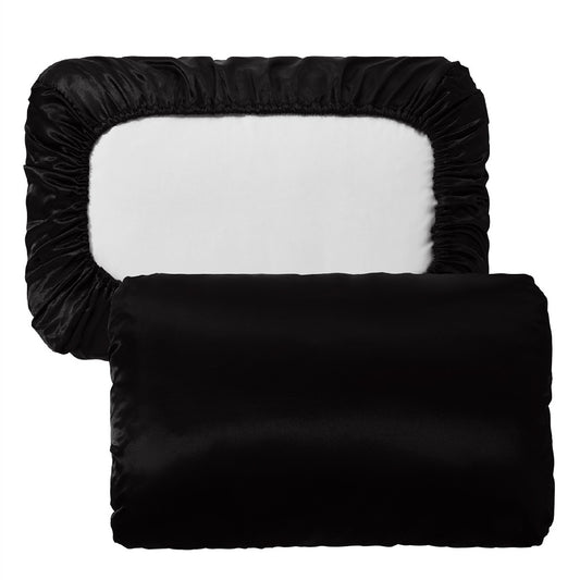 Black Silky Satin Pillowcase Pair - Smooth for Hair & Skin, Elastic Fitted (46x70+16cm)