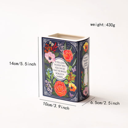 Literary Book Vase - Creative Ceramic Planter & Desk Organizer(Type B - 14x10x6.5cm)