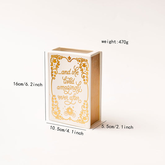 Literary Book Vase - Creative Ceramic Planter & Desk Organizer(Golden Book)