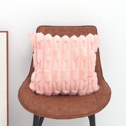 A pair of pink Plush Faux Rabbit Fur Throw Pillow Cover - Textured Wheat Ear Design (45x45cm)