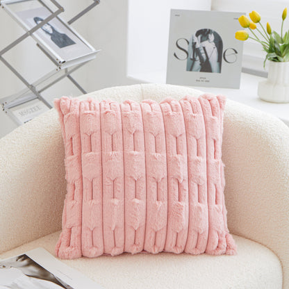 A pair of pink Plush Faux Rabbit Fur Throw Pillow Cover - Textured Wheat Ear Design (45x45cm)
