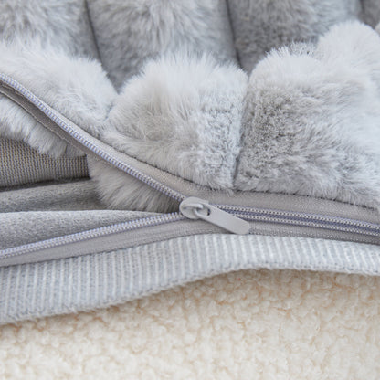 A pair of Khaki Plush Faux Rabbit Fur Throw Pillow Cover - Textured Wheat Ear Design (45x45cm)