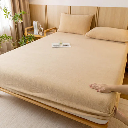 Khaki Plush Crystal Velvet Fitted Sheet - Ultra Soft, Warm & Thick for Winter (153x203+36cm) - Mekamart Australia