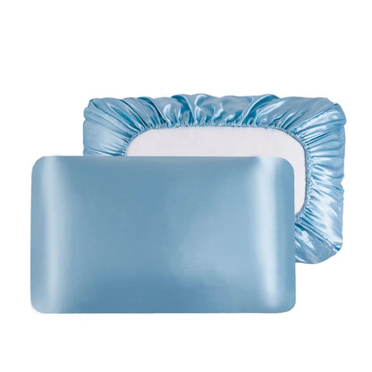 Sky Blue Silky Satin Pillowcase Pair - Smooth for Hair & Skin, Elastic Fitted (46x90+16cm)