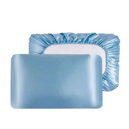 Sky Blue Silky Satin Pillowcase Pair - Smooth for Hair & Skin, Elastic Fitted (46x70+16cm)
