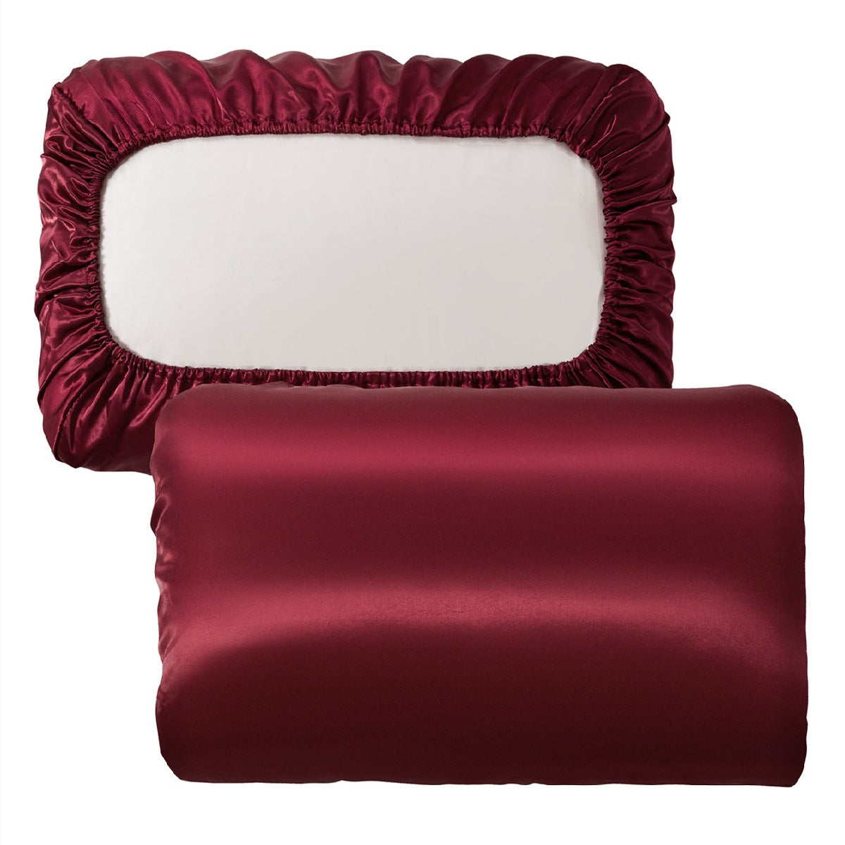 Red Satin Pillowcase Pair - Smooth for Hair & Skin, Elastic Fitted (46x70+16cm)