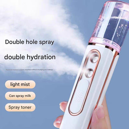 White Dual Nozzle Nano Facial Mister - USB Rechargeable Hydrating Spray