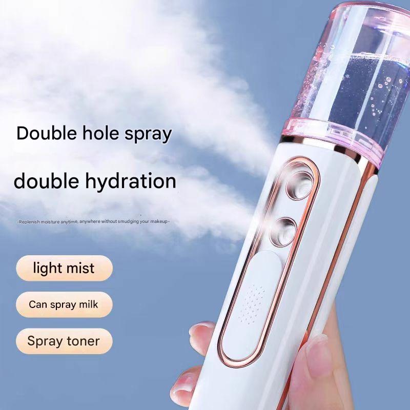 Blue Dual Nozzle Nano Facial Mister - USB Rechargeable Hydrating Spray