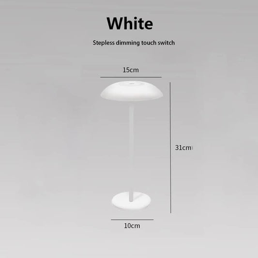 White Minimalist Rechargeable LED Touch Table Lamp - 3-Color Stepless Dimming Metal Desk Light