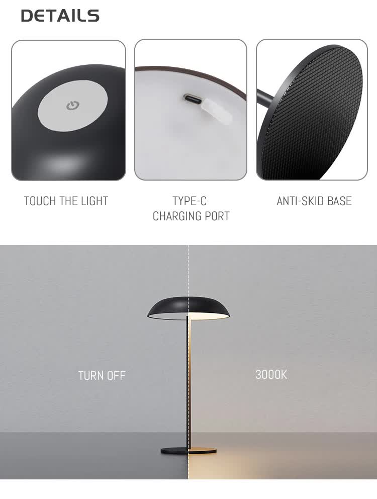 White Minimalist Rechargeable LED Touch Table Lamp - 3-Color Stepless Dimming Metal Desk Light