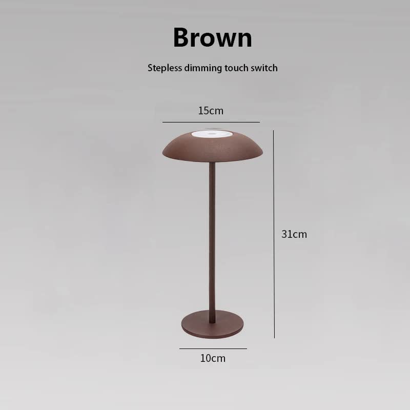 Brown Minimalist Rechargeable LED Touch Table Lamp - 3-Color Stepless Dimming Metal Desk Light