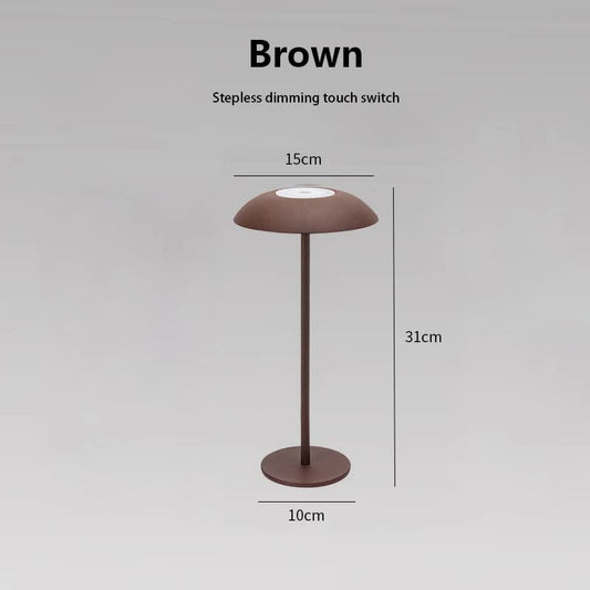 Brown Minimalist Rechargeable LED Touch Table Lamp - 3-Color Stepless Dimming Metal Desk Light