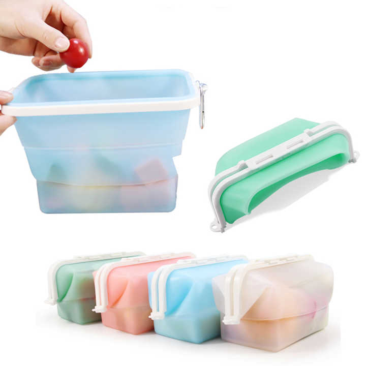 2 Pcs Blue Collapsible Silicone Food Storage Container - Microwave & Freezer Safe Lunch Box