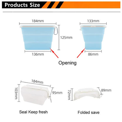 2 Pcs Blue Collapsible Silicone Food Storage Container - Microwave & Freezer Safe Lunch Box