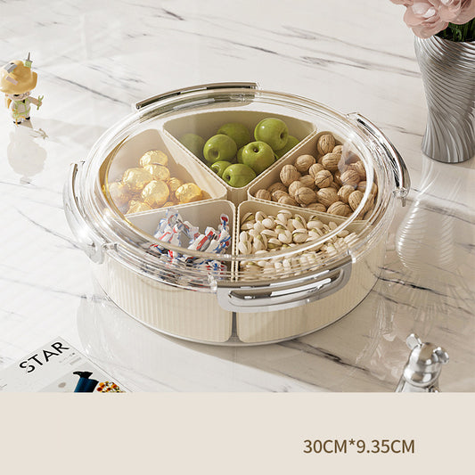 Beige And Silver Snap Button Elegant Compartment Serving Tray with Lid - Versatile Snack, Fruit & Candy Box