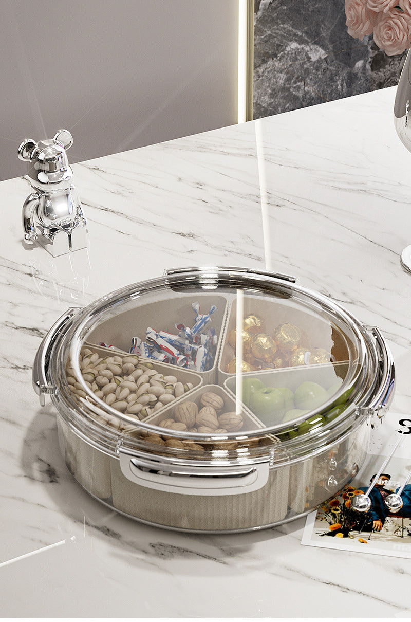 Grey And Beige Snap Button Elegant Compartment Serving Tray with Lid - Versatile Snack, Fruit & Candy Box