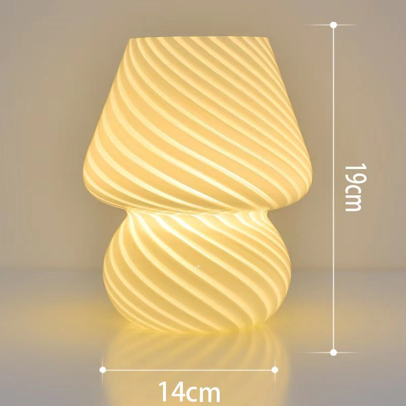 Yellow Retro Swirl Glass Mushroom Table Lamp - USB Powered 3-Level Dimmable Bedside Accent Light