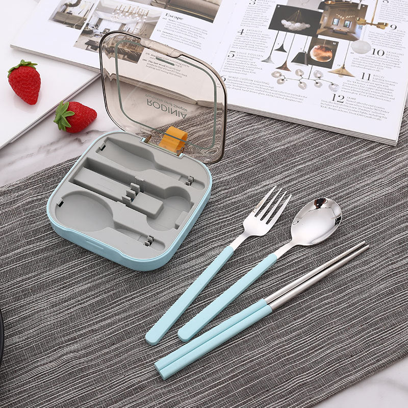 2 Sets Orange And Grey Portable Stainless Steel Cutlery Set -  Reusable Utensils (2 Fork, 2 Spoon, 2 pairs of Chopsticks) with Compact Travel Case