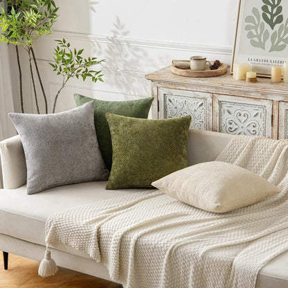 Grey Plush Chenille Cushion Covers Set of 2 - Soft Textured Decorative Throw Pillow Cases for Sofa Couch, 45x45cm - Mekamart Australia