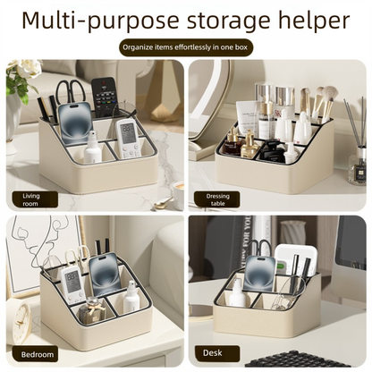 Pink and Black Stylish PU Leather Desktop Organizer Caddy - Multi-Compartment Holder for Remotes, Office Supplies, Makeup