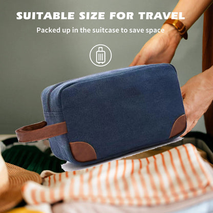 Black And Brown Men's Canvas Toiletry Bag - Large Capacity Water-Resistant Travel Organizer Dopp Kit with Handle